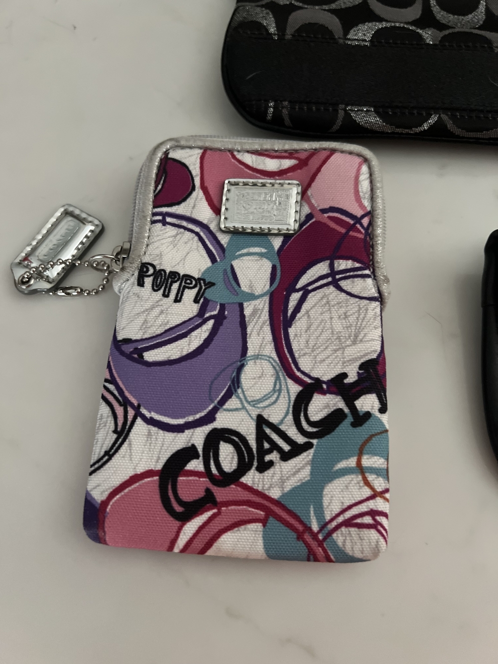 Coach Poppy Multi-Color Canvas Phone Pouch - Pink, Purple, Blue